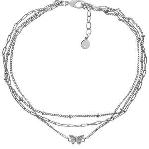 AND NOW THIS Multi Chain Butterfly Anklet Bracelet Women Silver Plate Butterfly